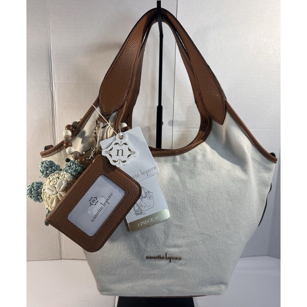 Nanette Lepore 3 Piece Set Hobo Bag Cream Brown Shoulder Bag NWT